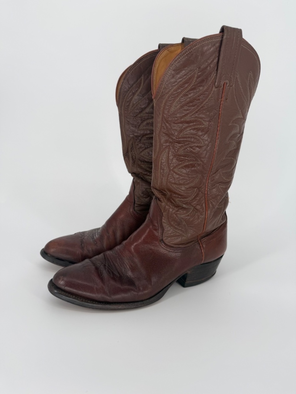 Vintage Nocona Brown Leather Western Cowboy Boots Size 9 D Made in USA Texas